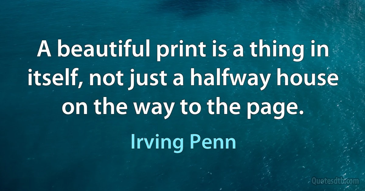 A beautiful print is a thing in itself, not just a halfway house on the way to the page. (Irving Penn)