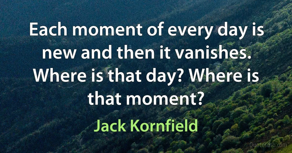 Each moment of every day is new and then it vanishes. Where is that day? Where is that moment? (Jack Kornfield)