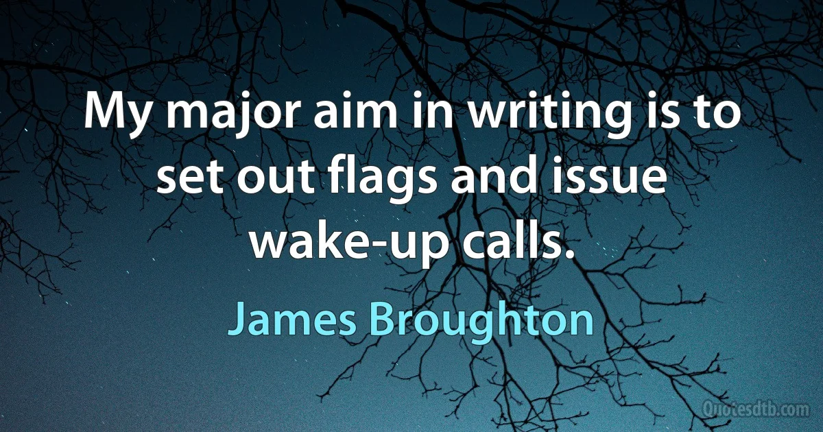 My major aim in writing is to set out flags and issue wake-up calls. (James Broughton)