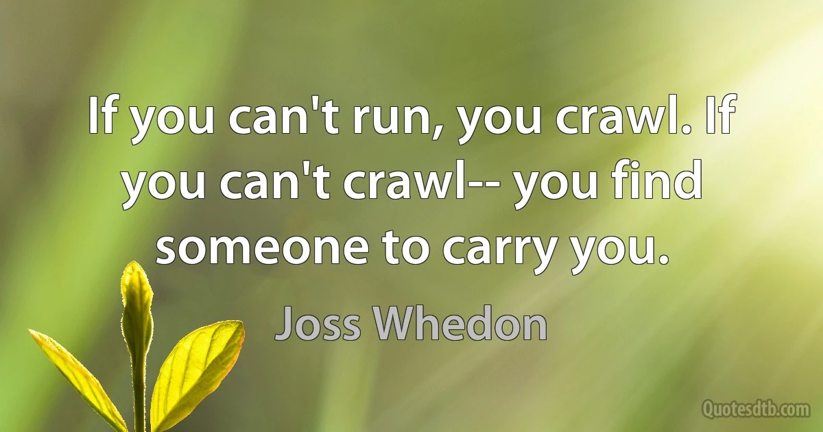 If you can't run, you crawl. If you can't crawl-- you find someone to carry you. (Joss Whedon)