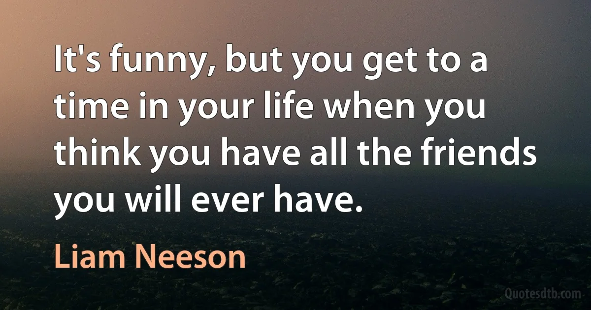 It's funny, but you get to a time in your life when you think you have all the friends you will ever have. (Liam Neeson)