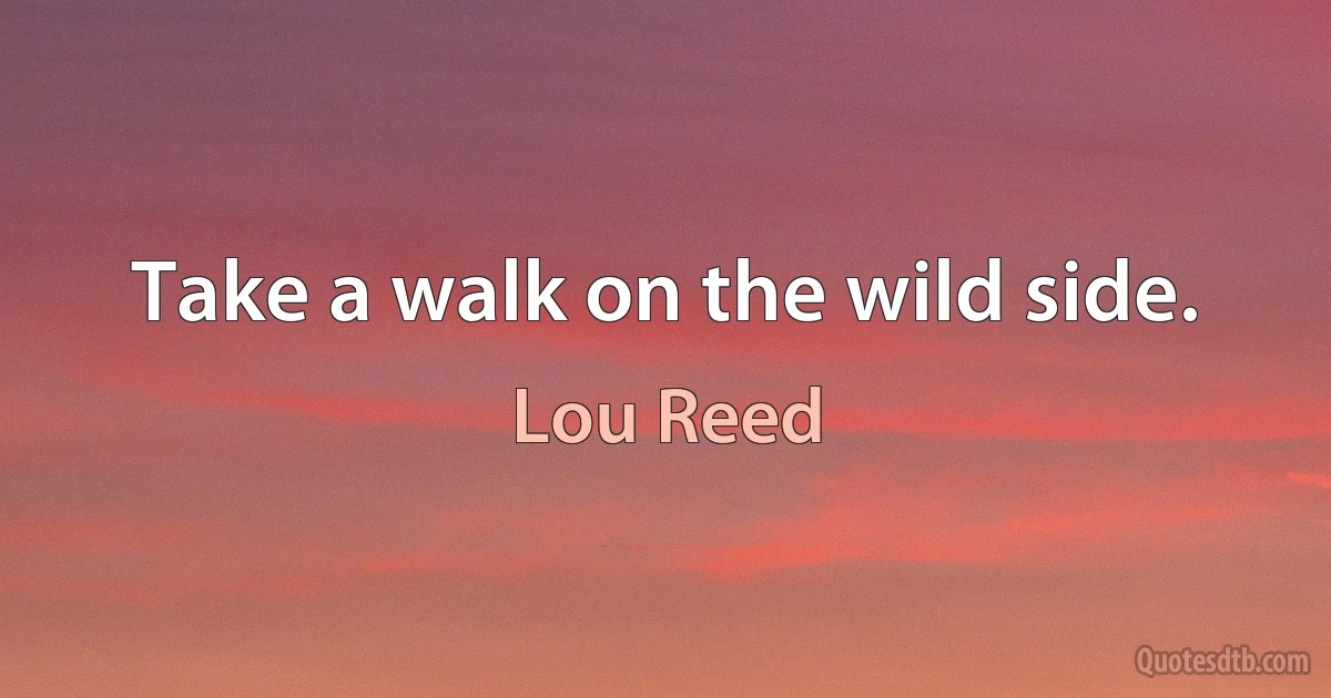 Take a walk on the wild side. (Lou Reed)