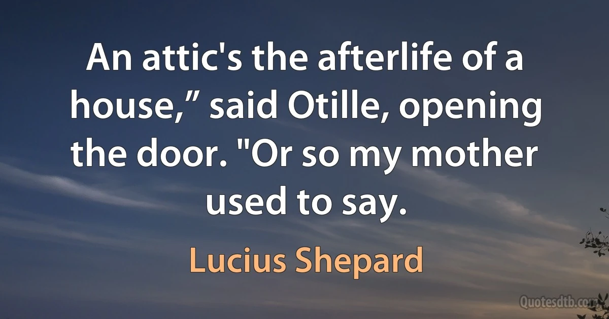 An attic's the afterlife of a house,” said Otille, opening the door. "Or so my mother used to say. (Lucius Shepard)