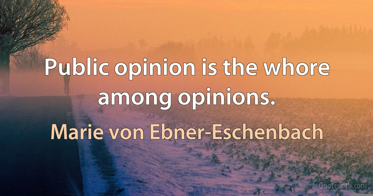 Public opinion is the whore among opinions. (Marie von Ebner-Eschenbach)