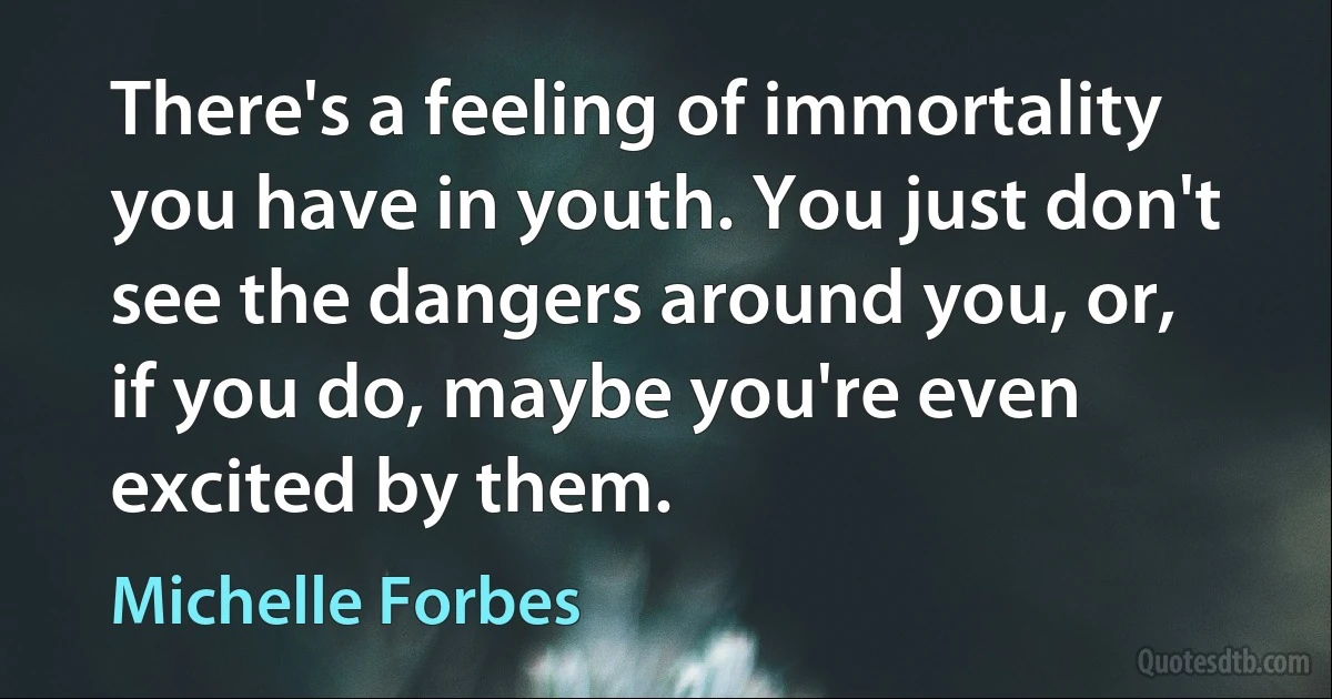 There's a feeling of immortality you have in youth. You just don't see the dangers around you, or, if you do, maybe you're even excited by them. (Michelle Forbes)