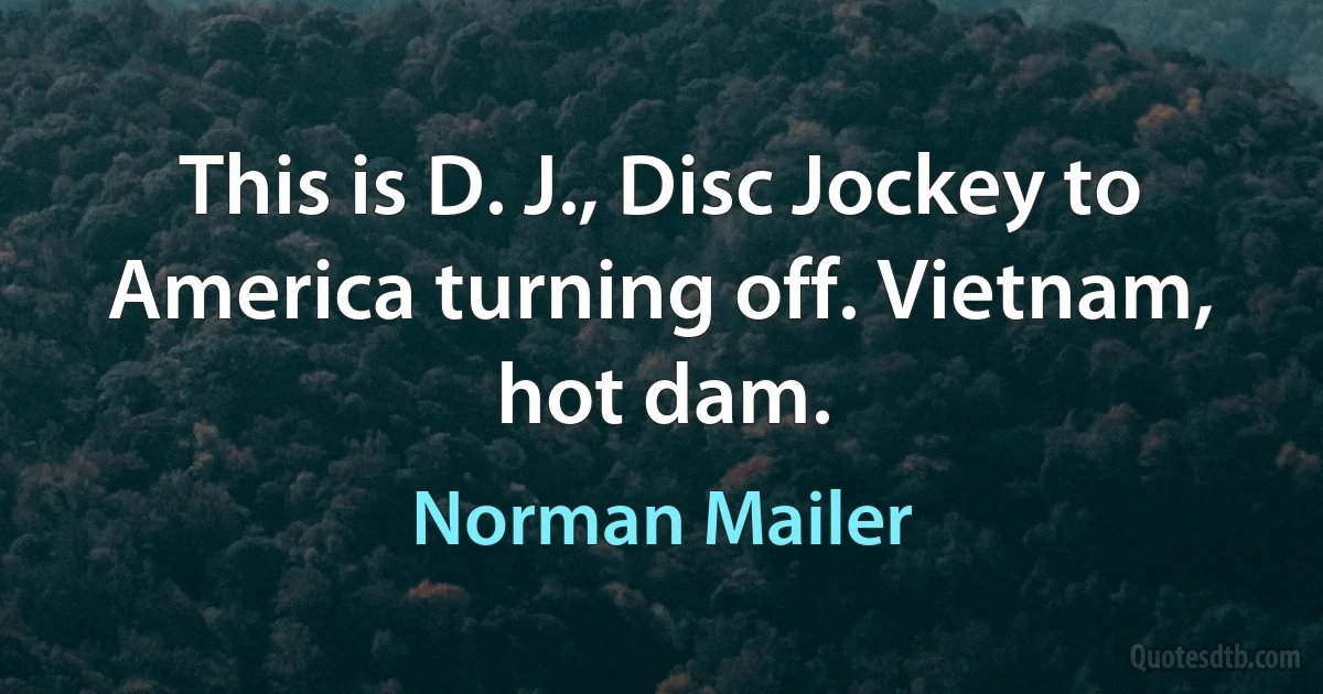 This is D. J., Disc Jockey to America turning off. Vietnam, hot dam. (Norman Mailer)