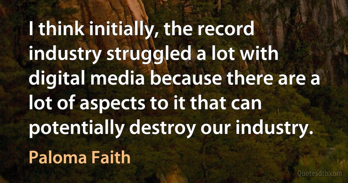 I think initially, the record industry struggled a lot with digital media because there are a lot of aspects to it that can potentially destroy our industry. (Paloma Faith)