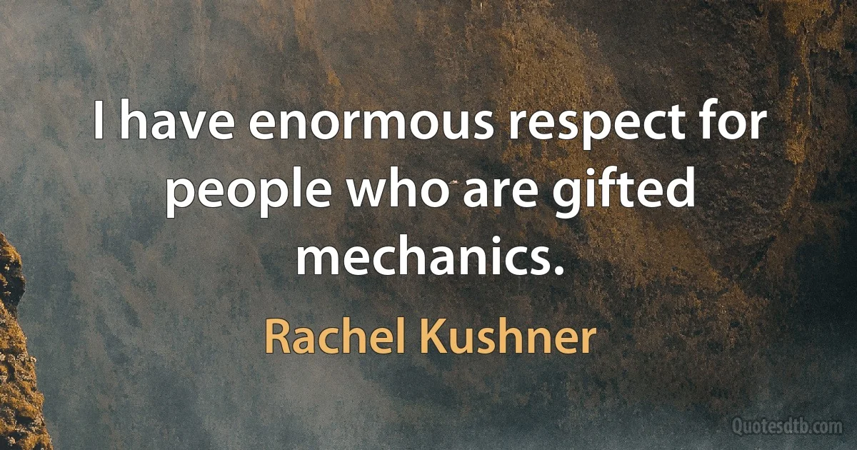 I have enormous respect for people who are gifted mechanics. (Rachel Kushner)