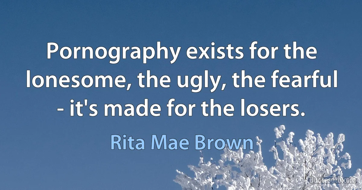 Pornography exists for the lonesome, the ugly, the fearful - it's made for the losers. (Rita Mae Brown)