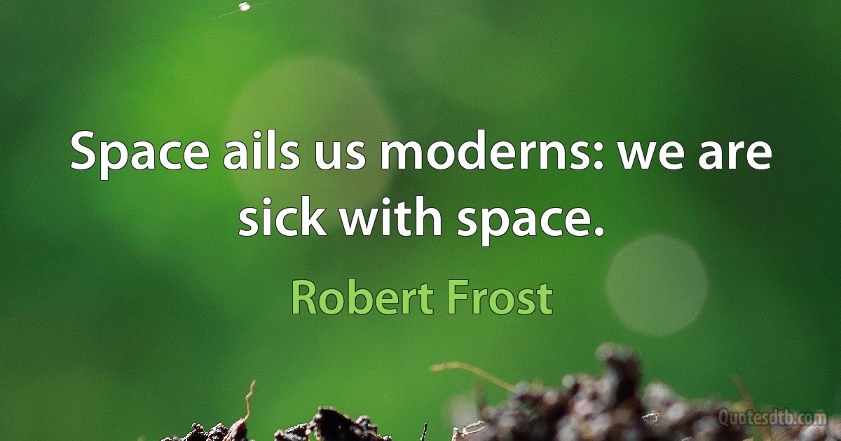 Space ails us moderns: we are sick with space. (Robert Frost)