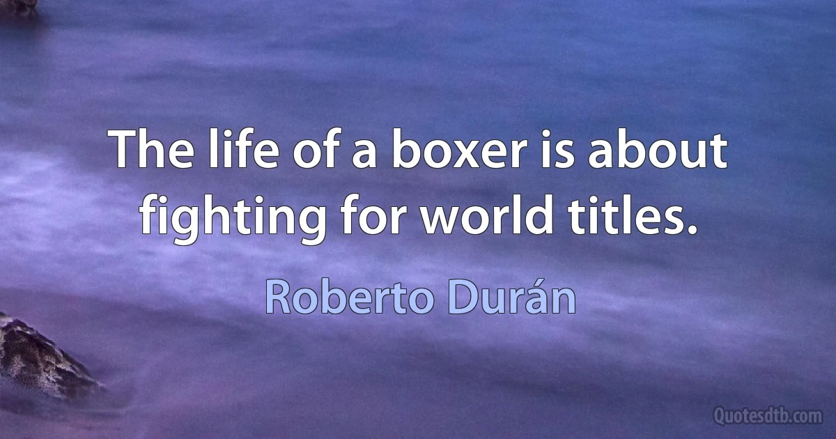 The life of a boxer is about fighting for world titles. (Roberto Durán)