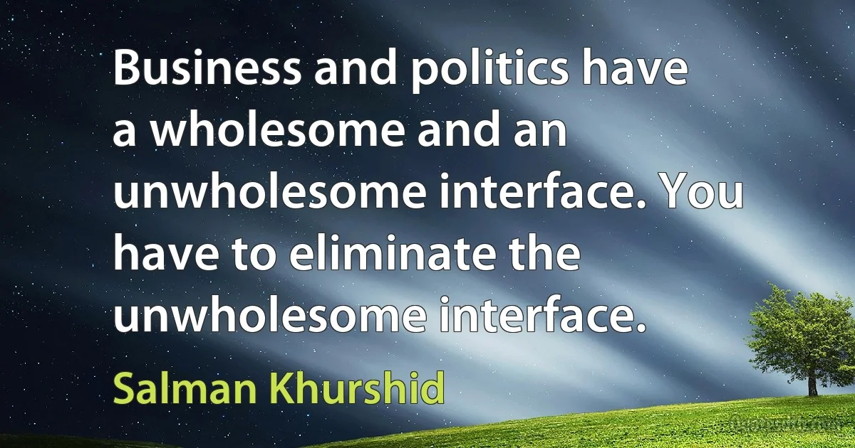 Business and politics have a wholesome and an unwholesome interface. You have to eliminate the unwholesome interface. (Salman Khurshid)