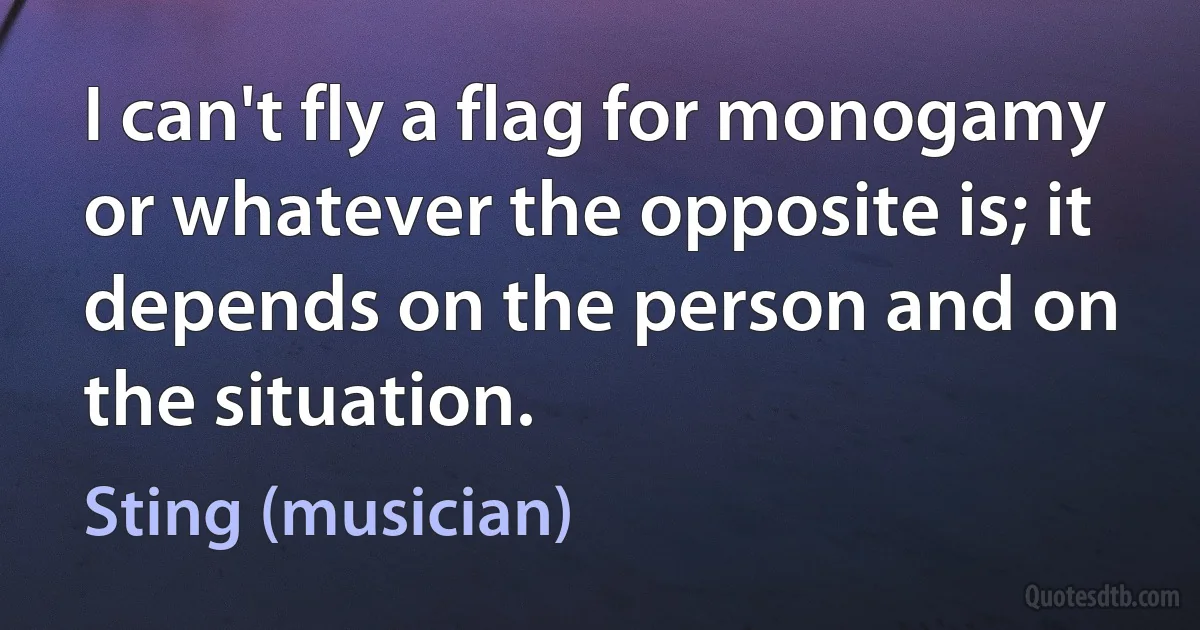 I can't fly a flag for monogamy or whatever the opposite is; it depends on the person and on the situation. (Sting (musician))