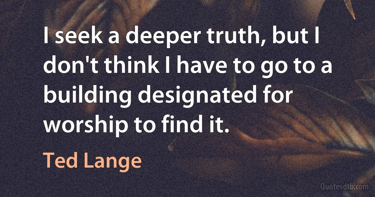 I seek a deeper truth, but I don't think I have to go to a building designated for worship to find it. (Ted Lange)