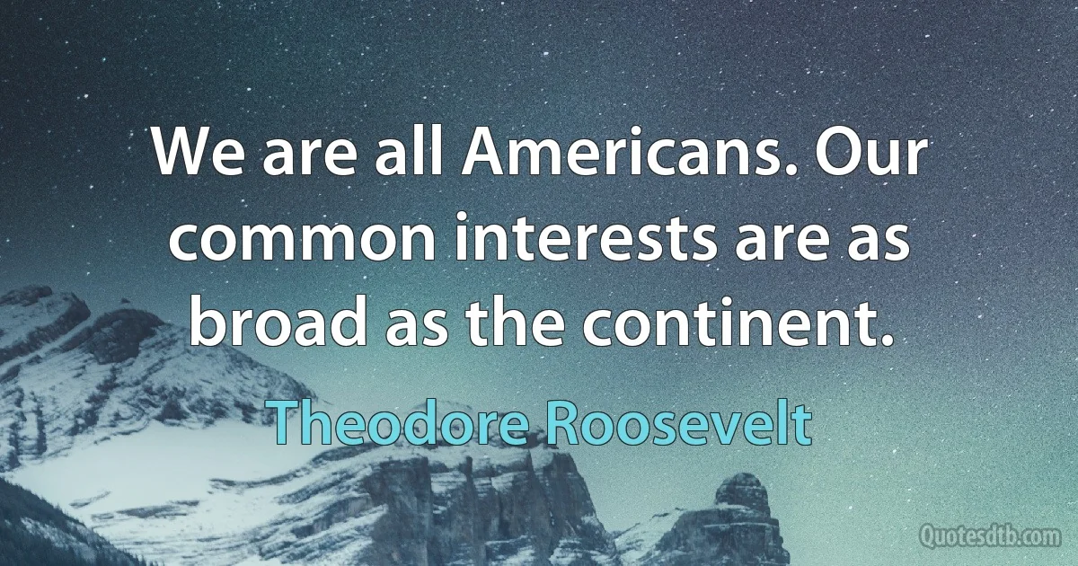 We are all Americans. Our common interests are as broad as the continent. (Theodore Roosevelt)