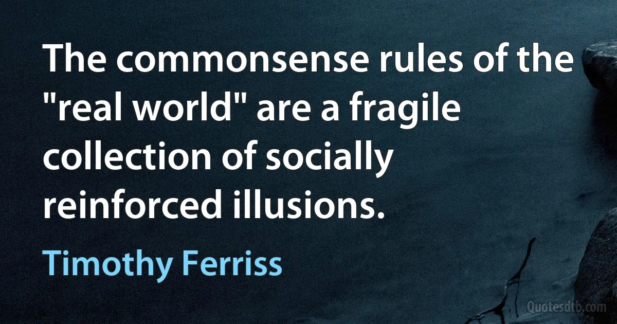 The commonsense rules of the "real world" are a fragile collection of socially reinforced illusions. (Timothy Ferriss)