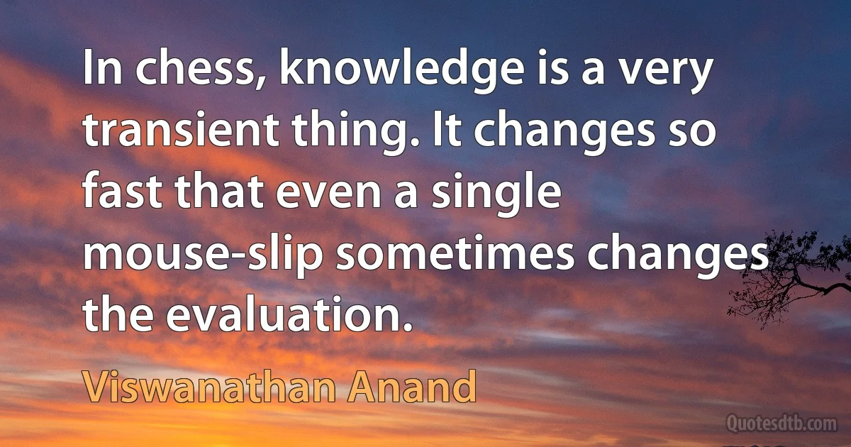 In chess, knowledge is a very transient thing. It changes so fast that even a single mouse-slip sometimes changes the evaluation. (Viswanathan Anand)