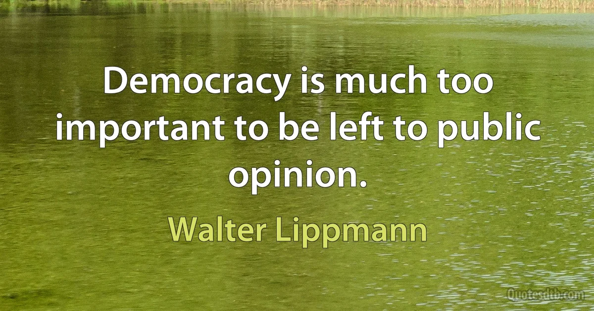 Democracy is much too important to be left to public opinion. (Walter Lippmann)