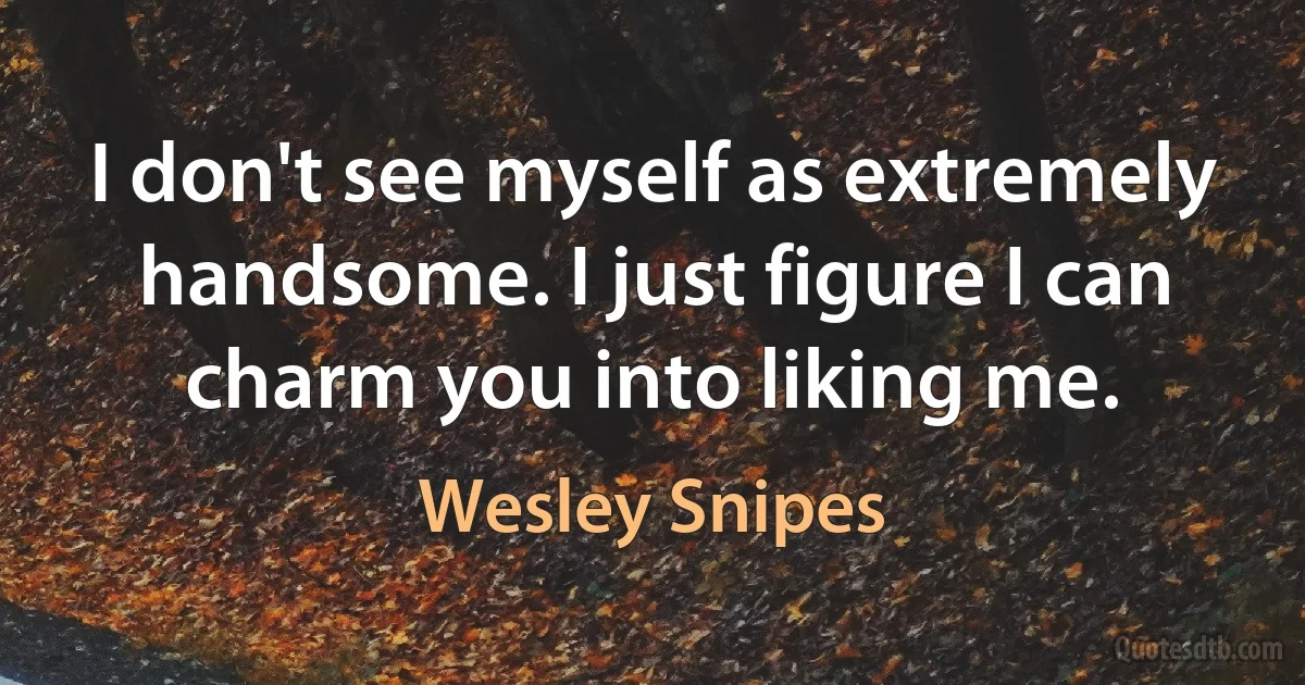 I don't see myself as extremely handsome. I just figure I can charm you into liking me. (Wesley Snipes)