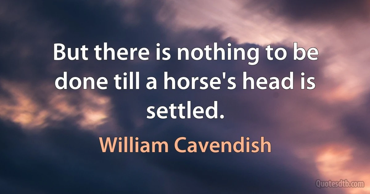 But there is nothing to be done till a horse's head is settled. (William Cavendish)