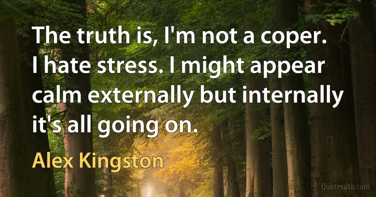 The truth is, I'm not a coper. I hate stress. I might appear calm externally but internally it's all going on. (Alex Kingston)