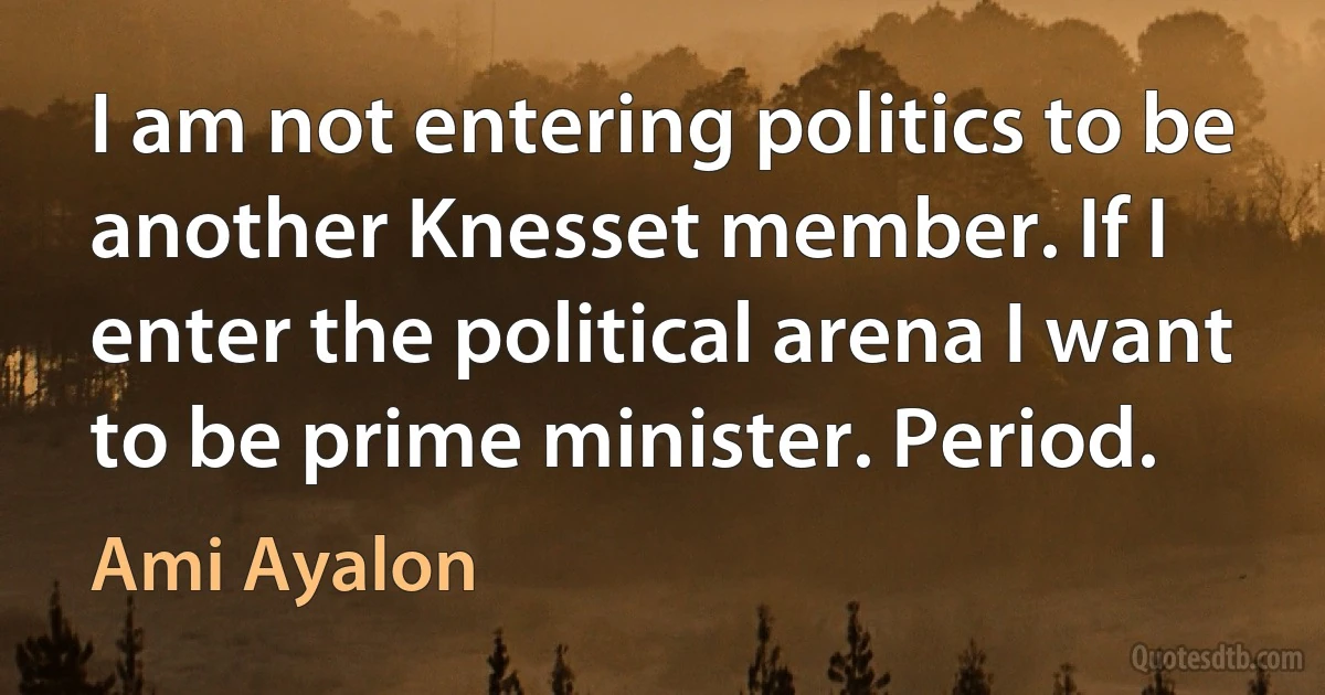 I am not entering politics to be another Knesset member. If I enter the political arena I want to be prime minister. Period. (Ami Ayalon)