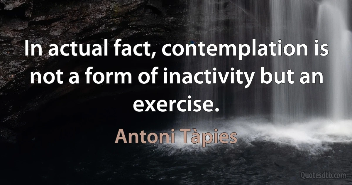 In actual fact, contemplation is not a form of inactivity but an exercise. (Antoni Tàpies)