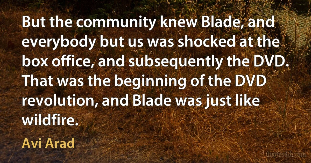 But the community knew Blade, and everybody but us was shocked at the box office, and subsequently the DVD. That was the beginning of the DVD revolution, and Blade was just like wildfire. (Avi Arad)