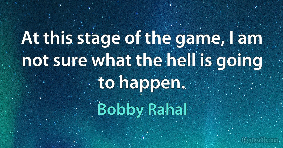 At this stage of the game, I am not sure what the hell is going to happen. (Bobby Rahal)