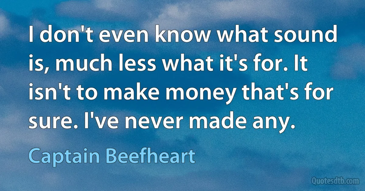 I don't even know what sound is, much less what it's for. It isn't to make money that's for sure. I've never made any. (Captain Beefheart)