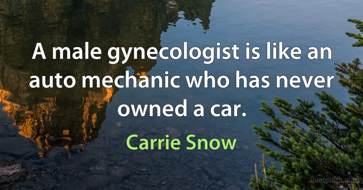 A male gynecologist is like an auto mechanic who has never owned a car. (Carrie Snow)