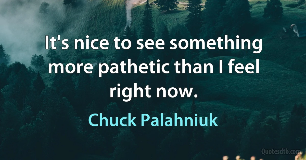 It's nice to see something more pathetic than I feel right now. (Chuck Palahniuk)