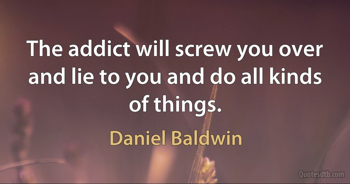 The addict will screw you over and lie to you and do all kinds of things. (Daniel Baldwin)