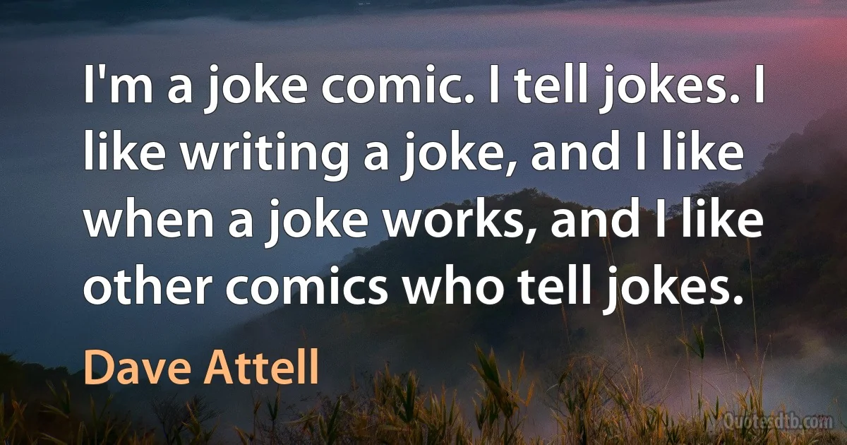 I'm a joke comic. I tell jokes. I like writing a joke, and I like when a joke works, and I like other comics who tell jokes. (Dave Attell)