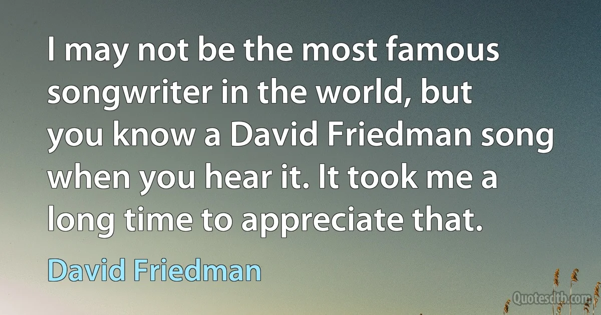 I may not be the most famous songwriter in the world, but you know a David Friedman song when you hear it. It took me a long time to appreciate that. (David Friedman)