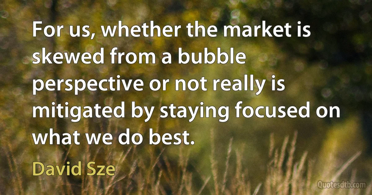 For us, whether the market is skewed from a bubble perspective or not really is mitigated by staying focused on what we do best. (David Sze)