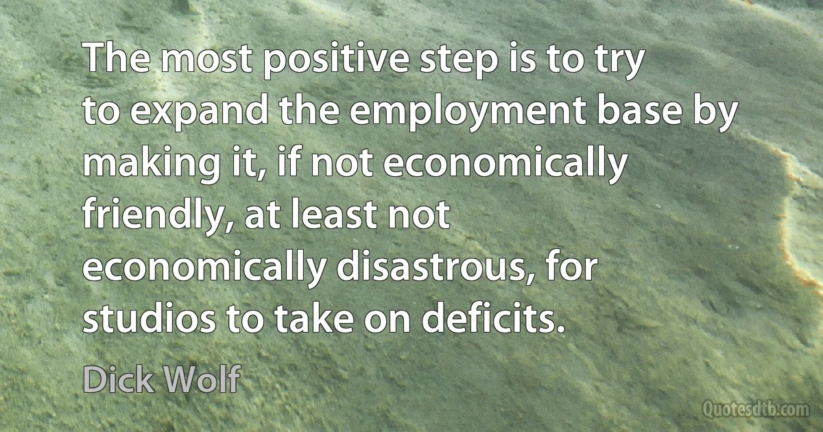 The most positive step is to try to expand the employment base by making it, if not economically friendly, at least not economically disastrous, for studios to take on deficits. (Dick Wolf)