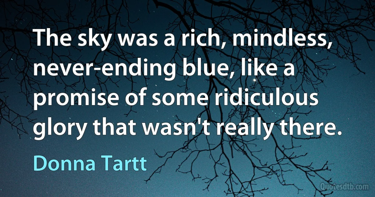 The sky was a rich, mindless, never-ending blue, like a promise of some ridiculous glory that wasn't really there. (Donna Tartt)