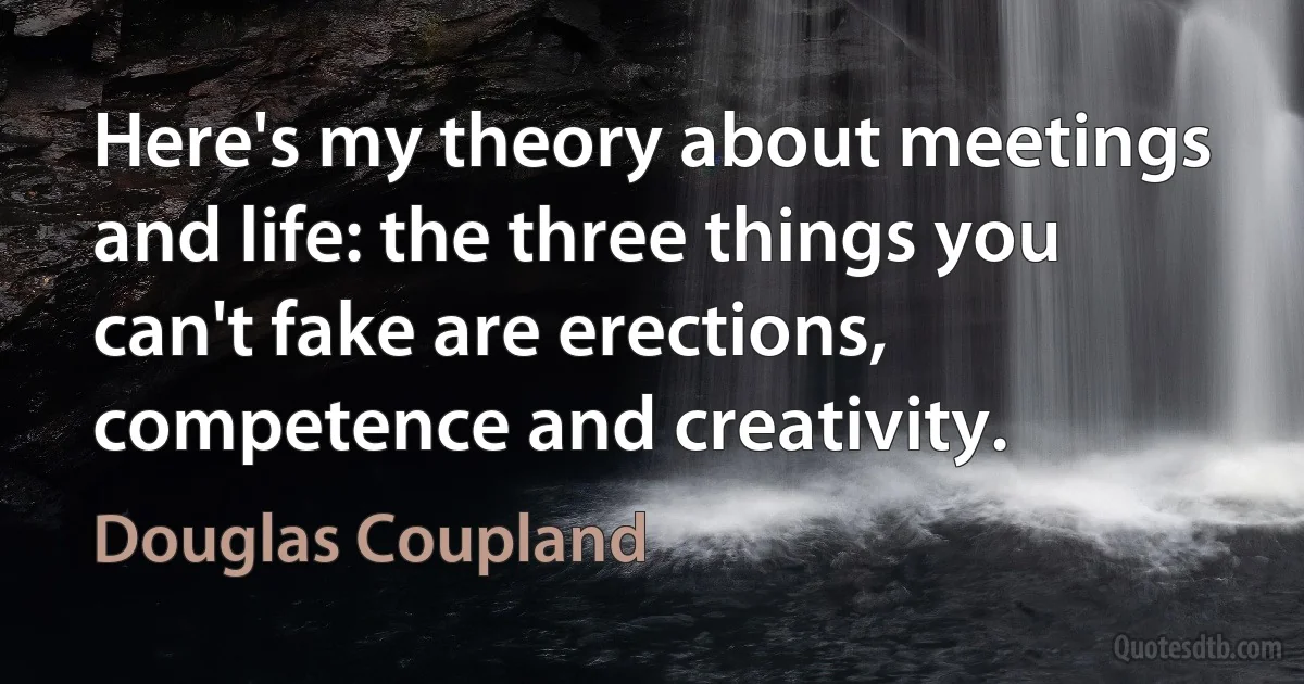 Here's my theory about meetings and life: the three things you can't fake are erections, competence and creativity. (Douglas Coupland)