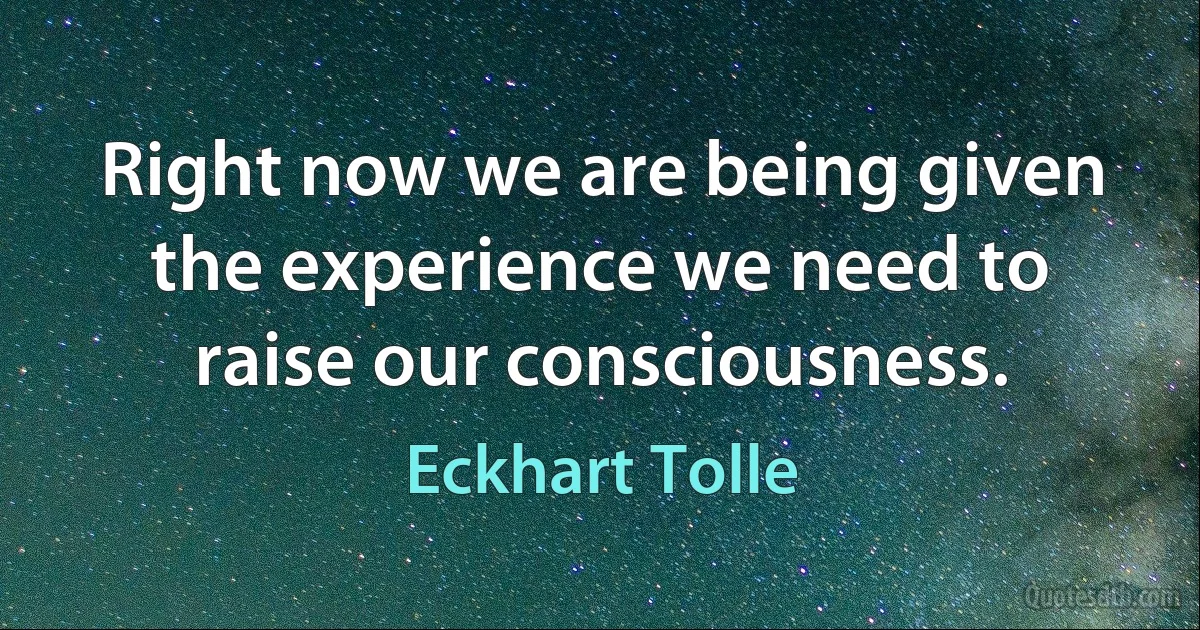 Right now we are being given the experience we need to raise our consciousness. (Eckhart Tolle)