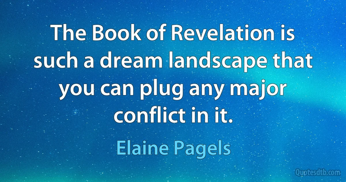 The Book of Revelation is such a dream landscape that you can plug any major conflict in it. (Elaine Pagels)