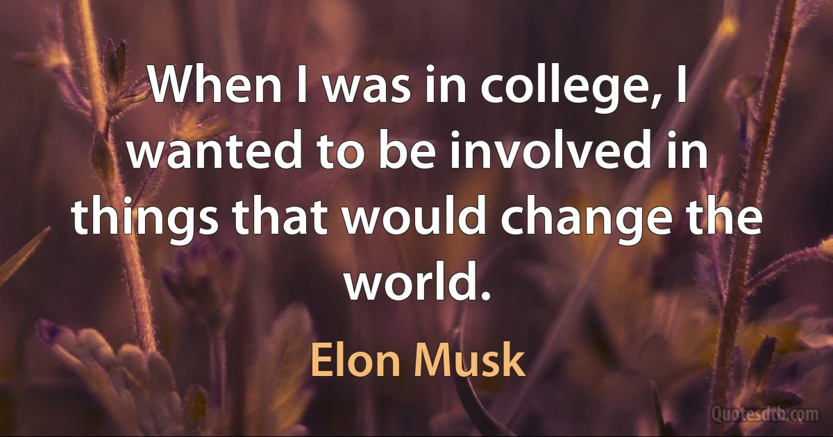 When I was in college, I wanted to be involved in things that would change the world. (Elon Musk)