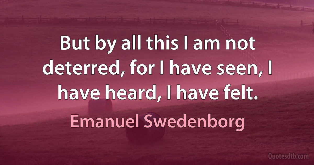 But by all this I am not deterred, for I have seen, I have heard, I have felt. (Emanuel Swedenborg)