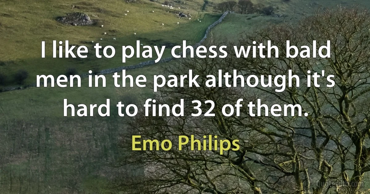 I like to play chess with bald men in the park although it's hard to find 32 of them. (Emo Philips)