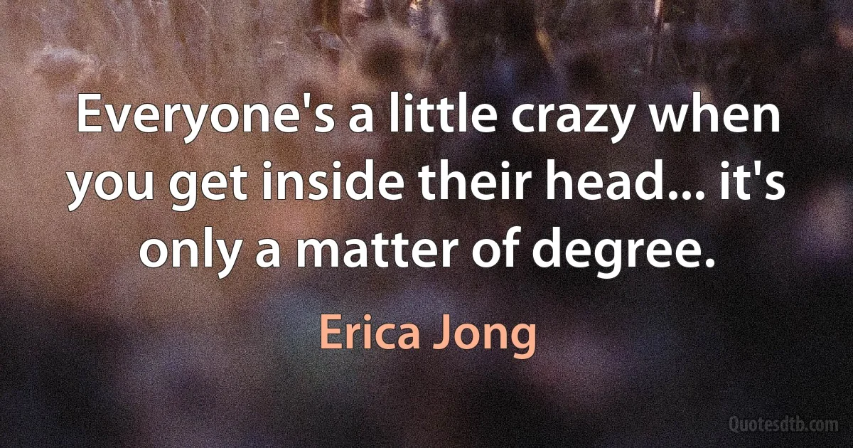 Everyone's a little crazy when you get inside their head... it's only a matter of degree. (Erica Jong)