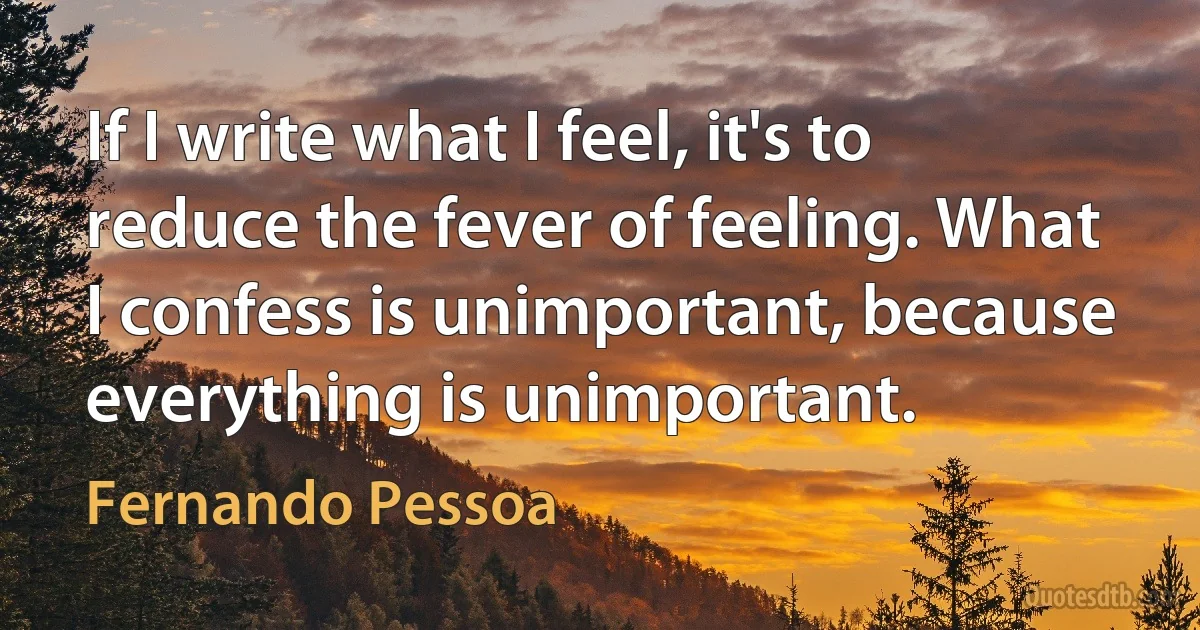 If I write what I feel, it's to reduce the fever of feeling. What I confess is unimportant, because everything is unimportant. (Fernando Pessoa)