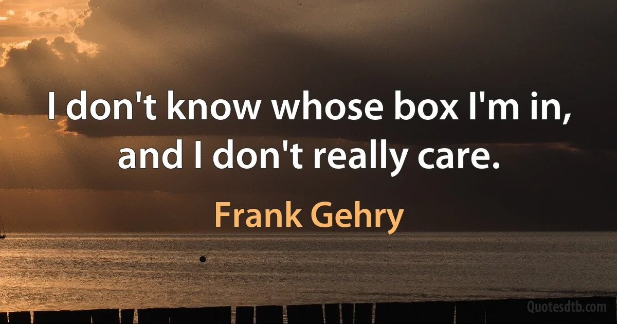 I don't know whose box I'm in, and I don't really care. (Frank Gehry)