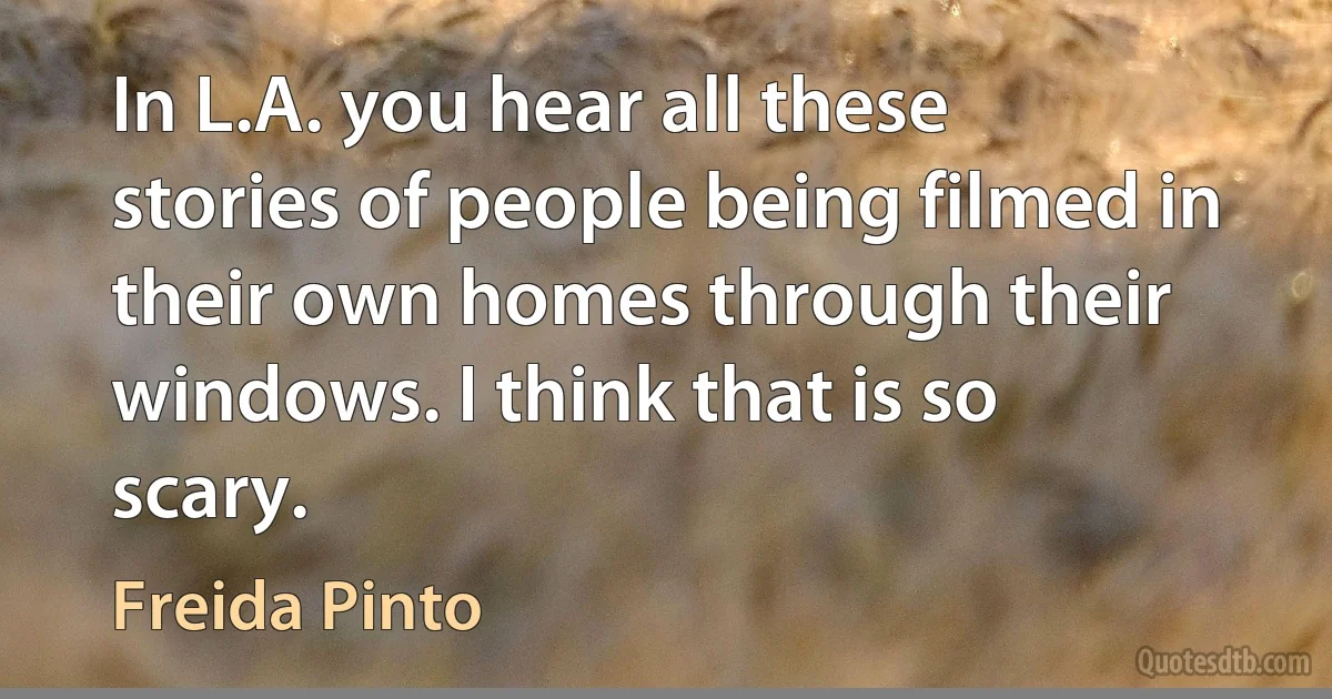 In L.A. you hear all these stories of people being filmed in their own homes through their windows. I think that is so scary. (Freida Pinto)