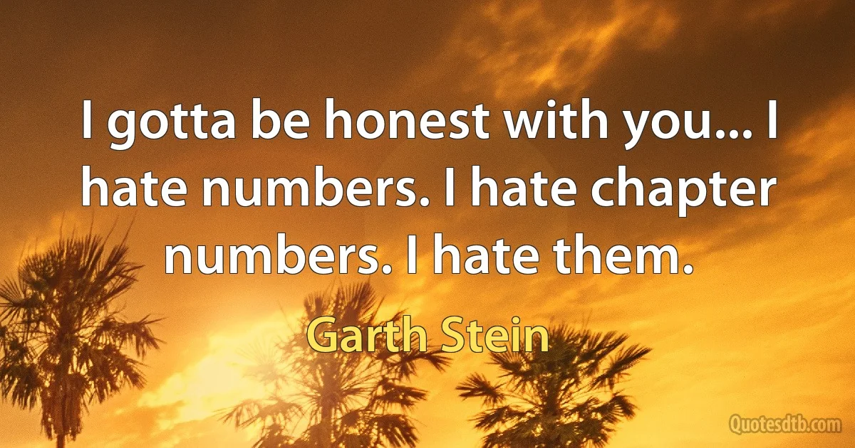 I gotta be honest with you... I hate numbers. I hate chapter numbers. I hate them. (Garth Stein)