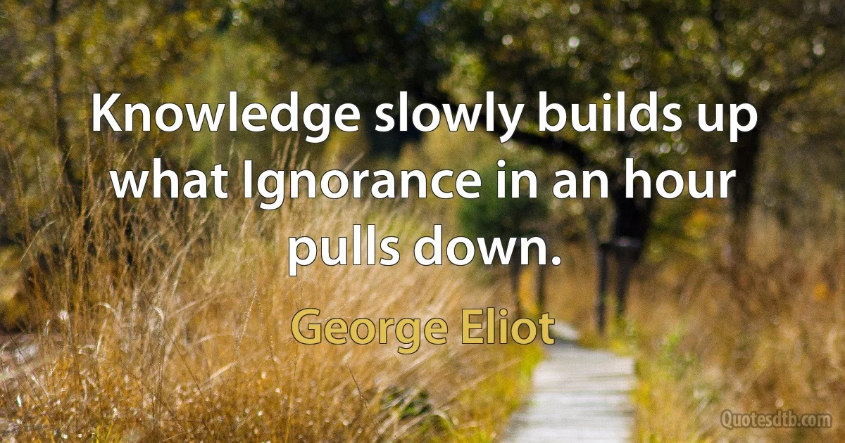 Knowledge slowly builds up what Ignorance in an hour pulls down. (George Eliot)